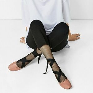 Zara Leather Lace Nude Ballet Flats